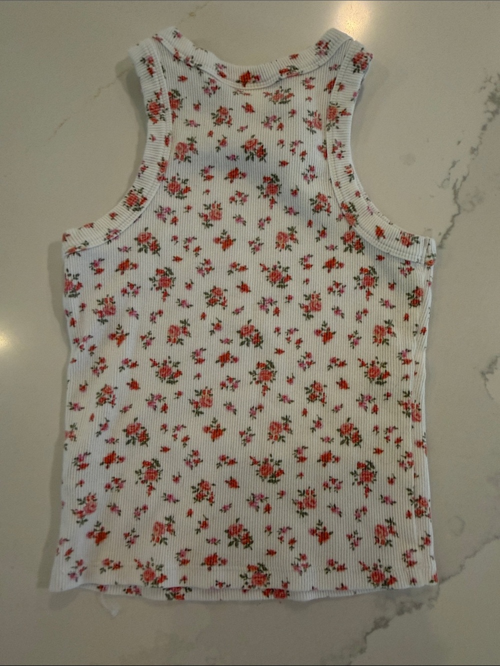White Floral Ribbed Tank Top - Picture 4 of 4